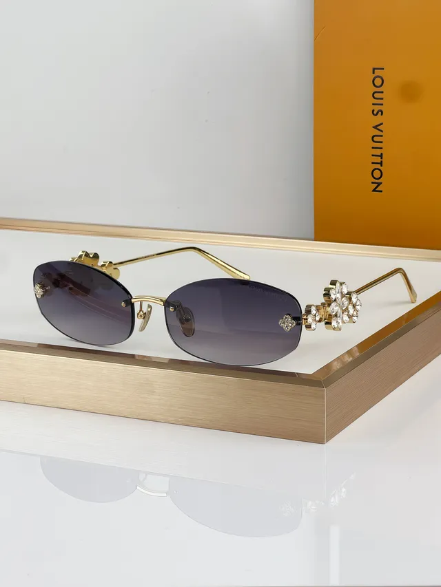Gold Brown Rimless Decorative Cutout Motif Sunglasses 8