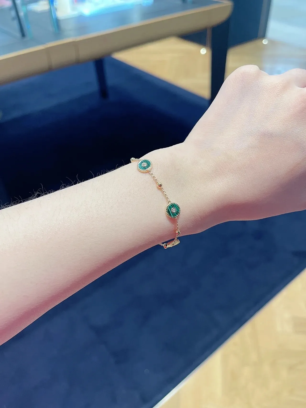 Gold Green Chain Enamel Discs Bracelet 2