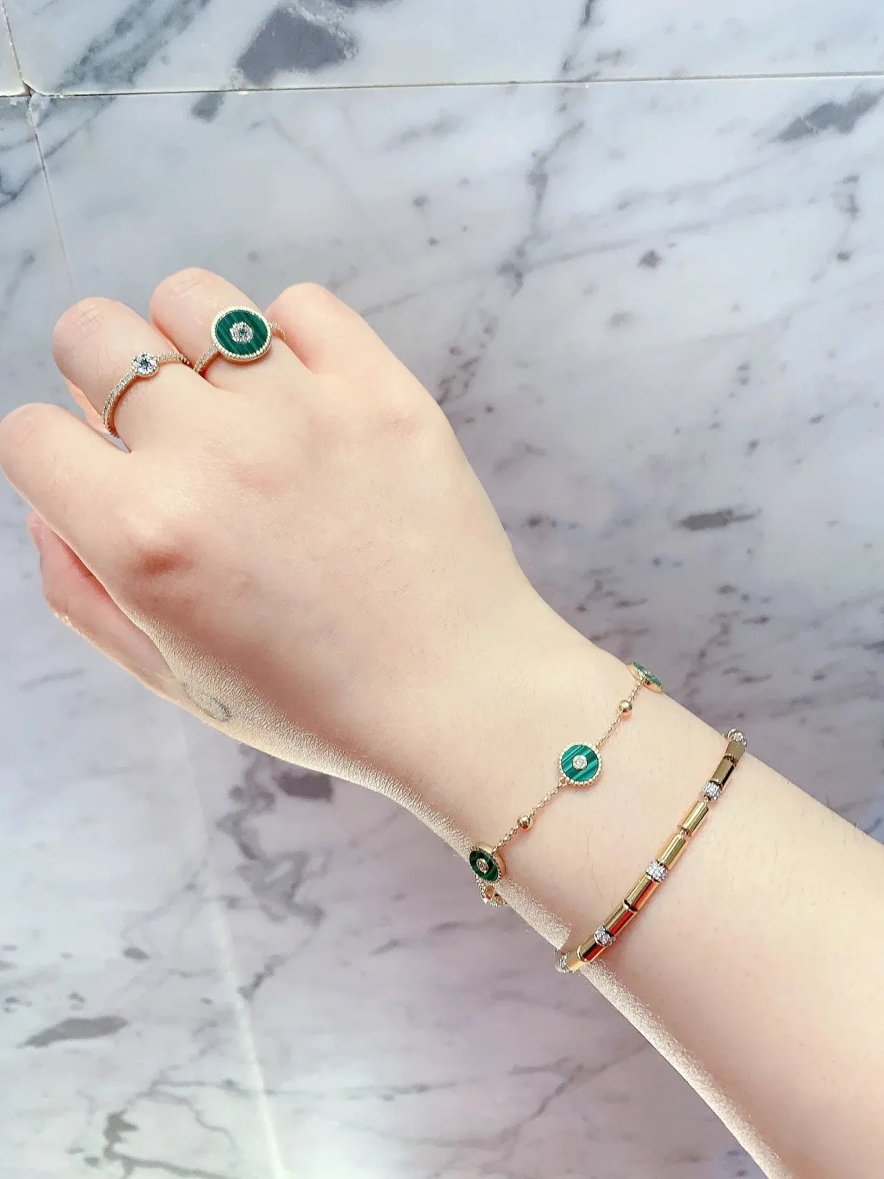 Gold Green Chain Enamel Discs Bracelet 3