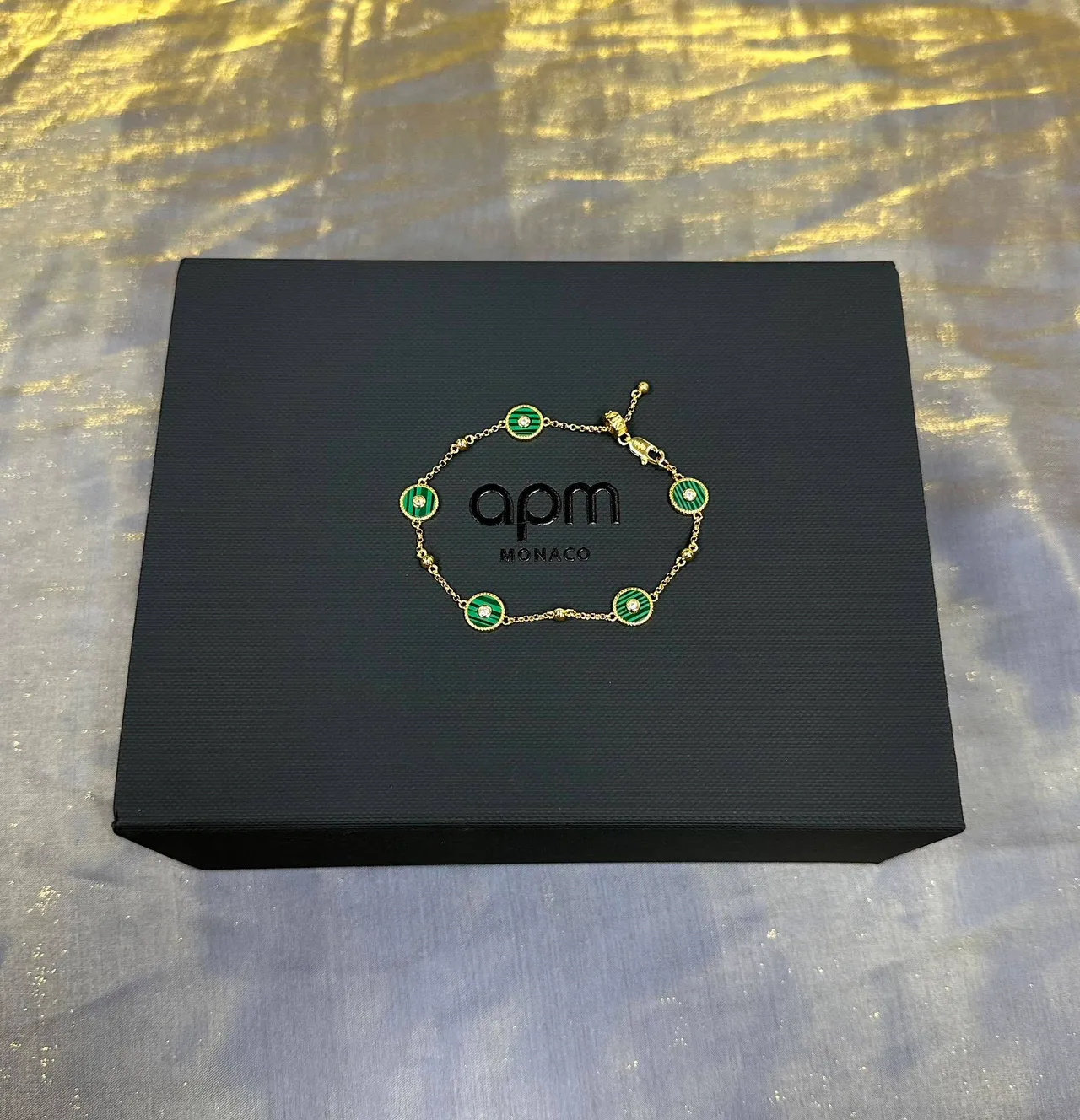 Gold Green Chain Enamel Discs Bracelet 4