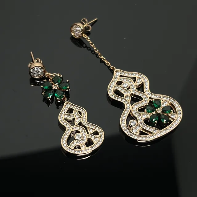 Brincos de Ouro Verde Filigrana Pavé-Set Pedras Claras 2