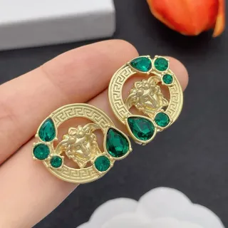 Gold Green Medusa Head Motif Earrings