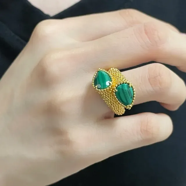 Gold Green Textured Mesh Band Dual-Tiered Stacked Ring 9