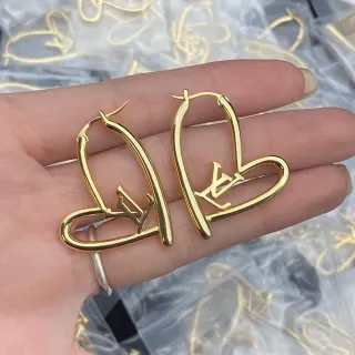 Gold Heart-Shaped Hoop Monogram Cutout Detail Earrings