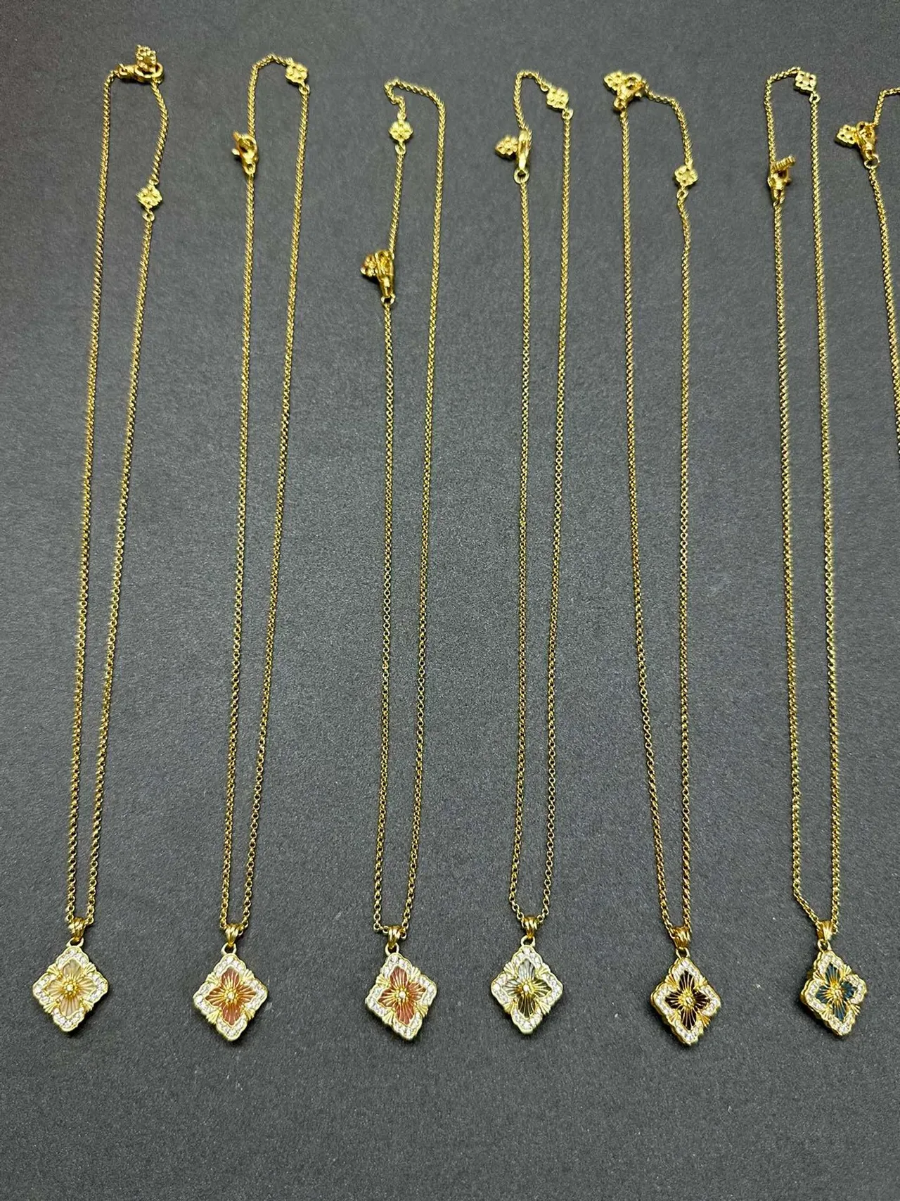 Gold Multicolor Clover-Shaped Enamel Pendant Chain Necklace 5