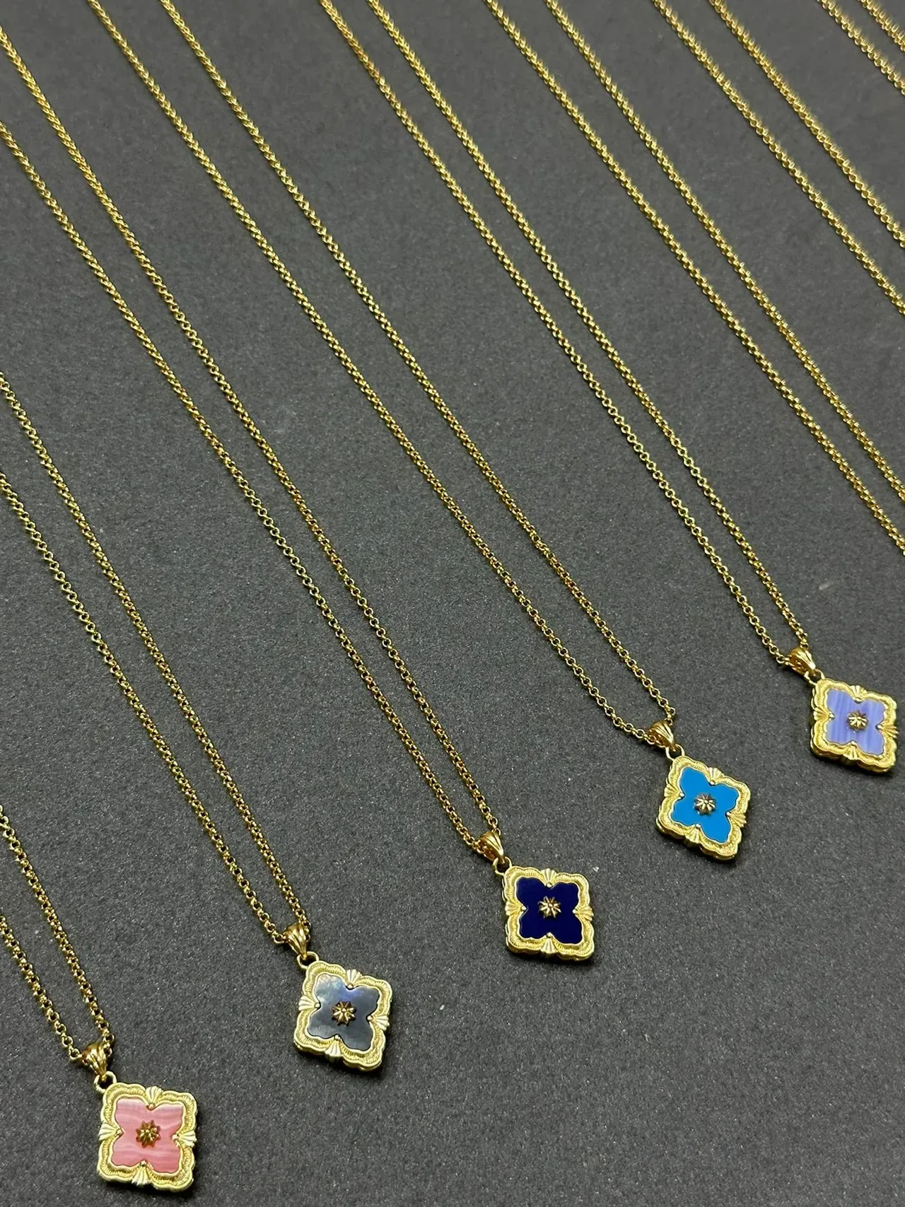 Gold Multicolor Clover-Shaped Enamel Pendant Chain Necklace 6