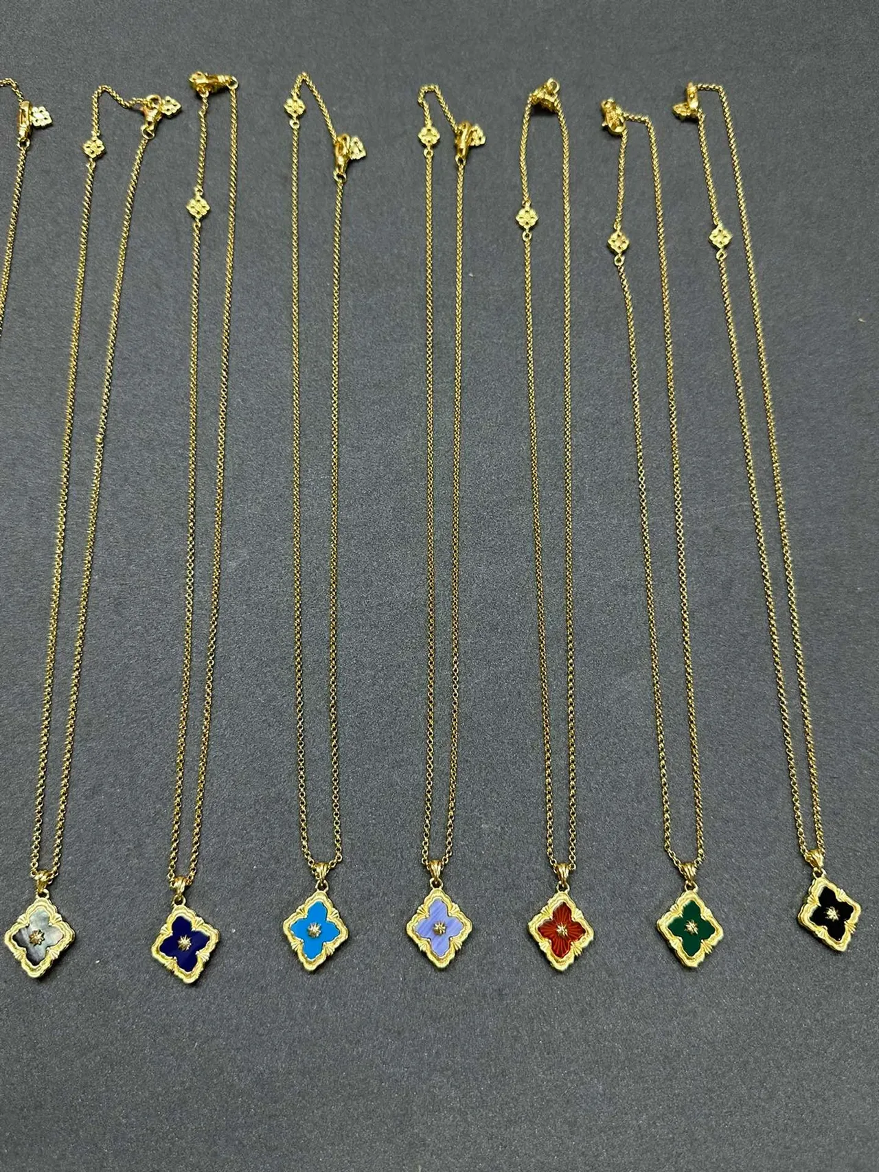 Gold Multicolor Clover-Shaped Enamel Pendant Chain Necklace 8