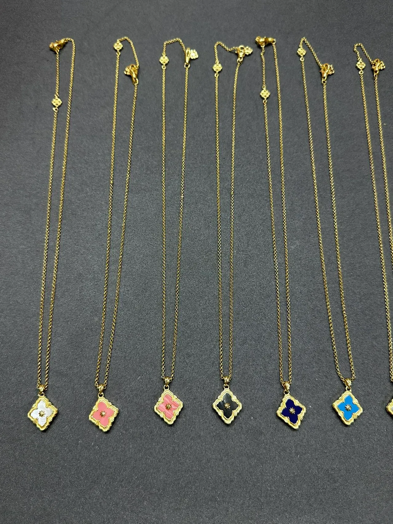 Gold Multicolor Clover-Shaped Enamel Pendant Chain Necklace 9