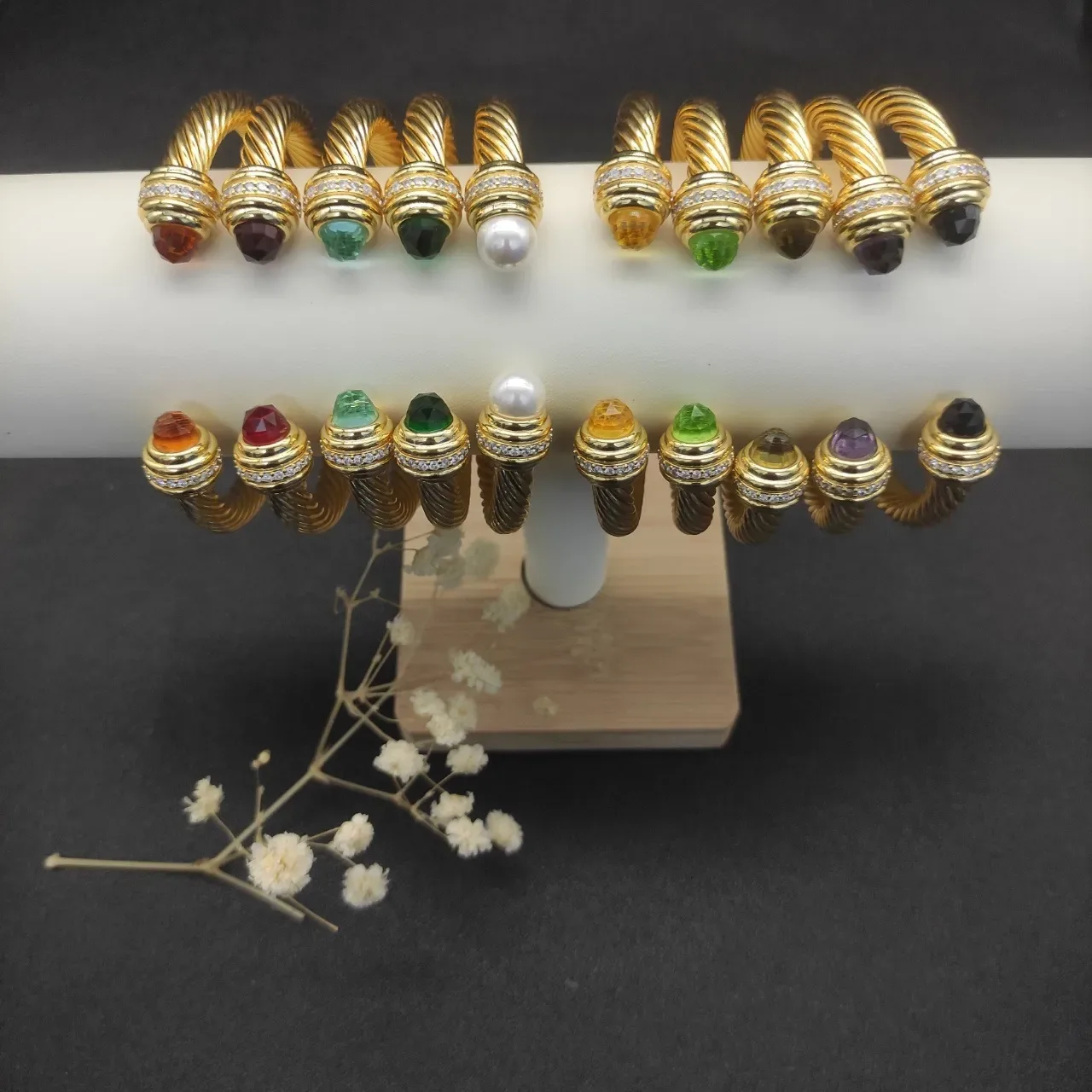 Gold Multicolor Twisted Cable Gemstone-Set Bezel Bracelet 4