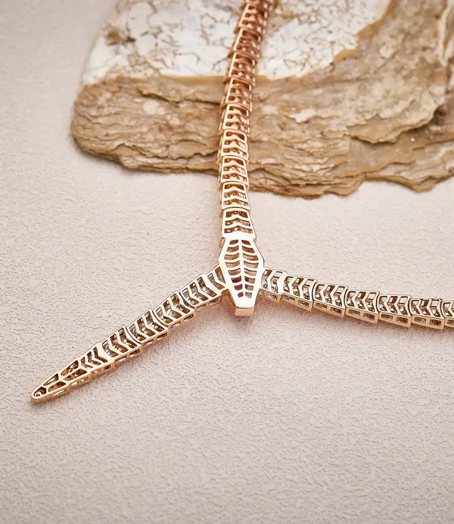 Gold Pink Articulated Link Design Pavé-Set Diamonds Necklace 2