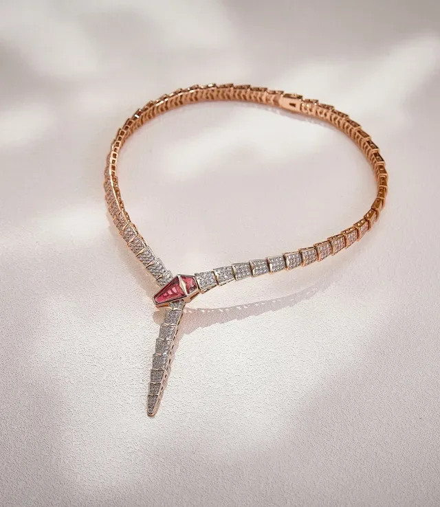 Gold Pink Articulated Link Design Pavé-Set Diamonds Necklace 5