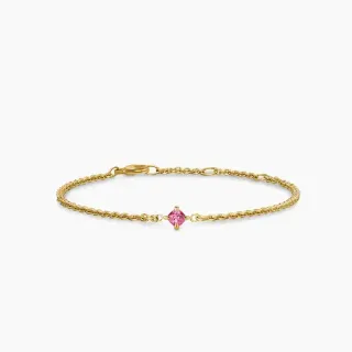 Gold Pink Rope Chain Single Square-Cut Gemstone Bracelet