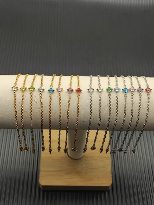 Gold Pink Rope Chain Single Square-Cut Gemstone Bracelet 3