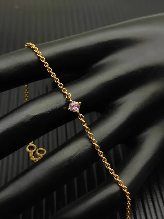 Gold Pink Rope Chain Single Square-Cut Gemstone Bracelet 6