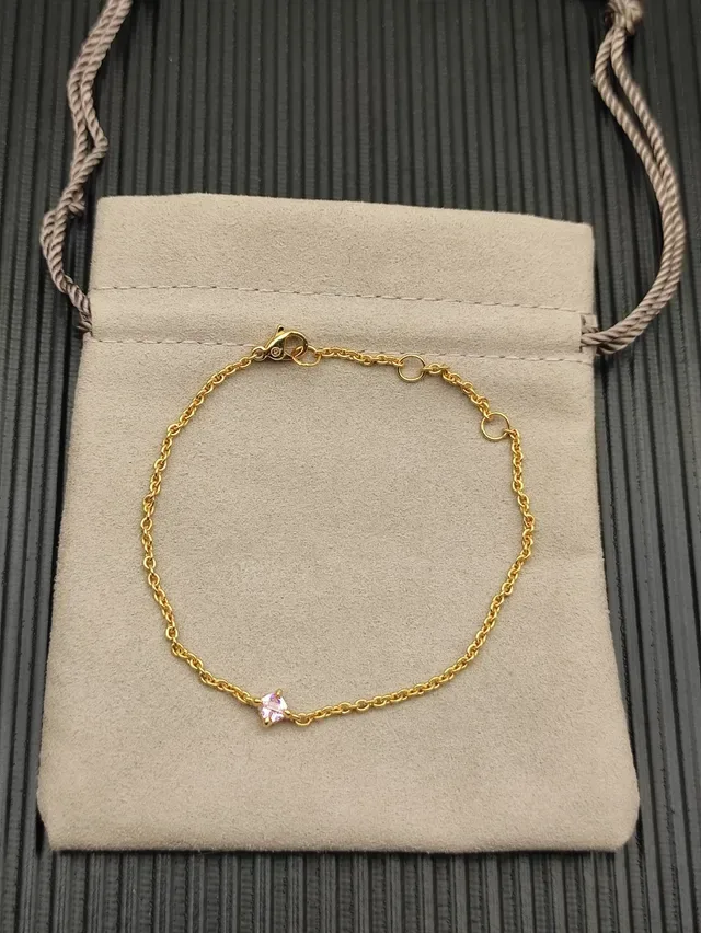 Gold Pink Rope Chain Single Square-Cut Gemstone Bracelet 9