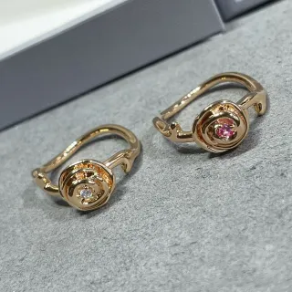 Gold Pink Spiral Floral Motif Ring