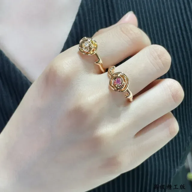 Gold Pink Spiral Floral Motif Ring 8