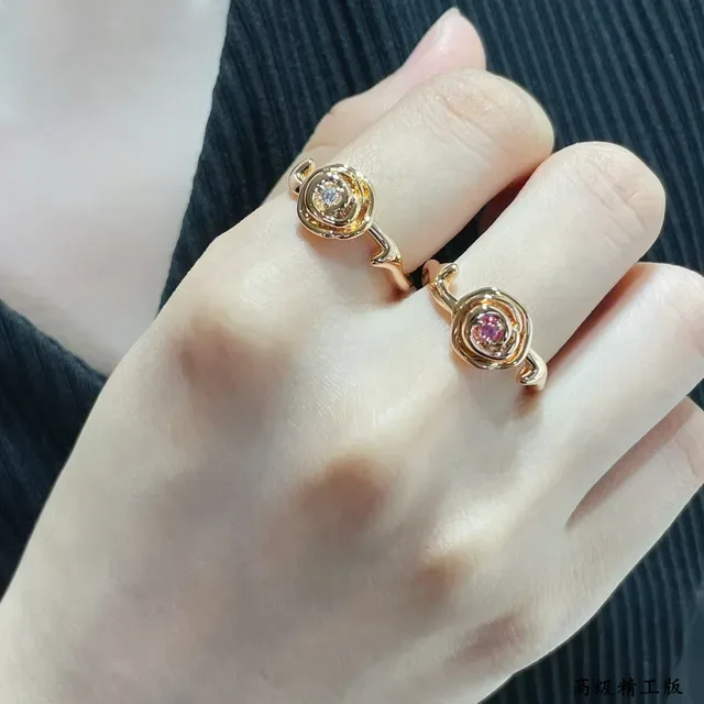 Gold Pink Spiral Floral Motif Ring 9