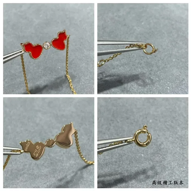 Gold Red Chain Enamel Heart Charms Bracelet 3