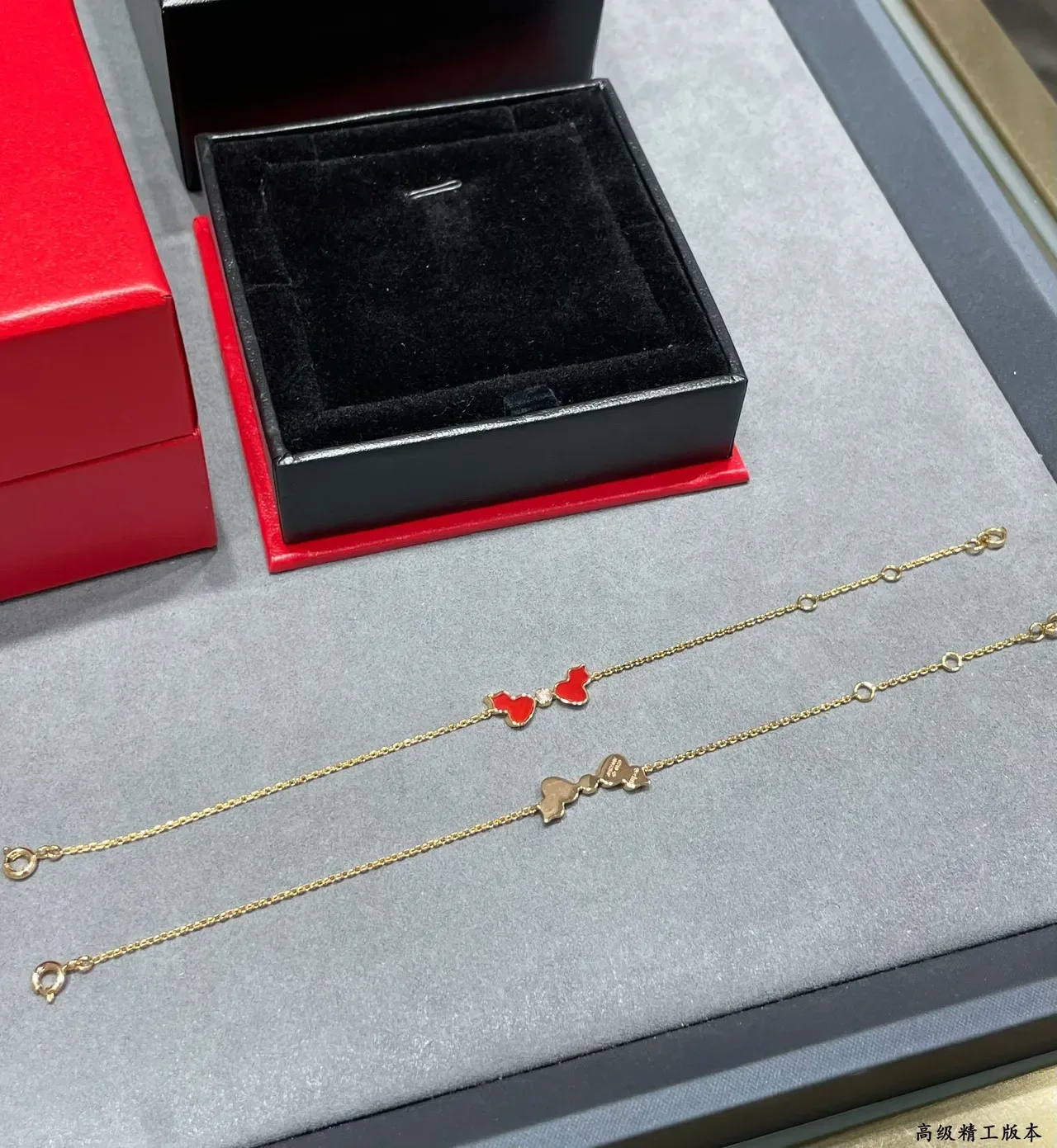 Gold Red Chain Enamel Heart Charms Bracelet 5