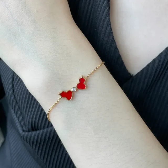 Gold Red Chain Enamel Heart Charms Bracelet 9