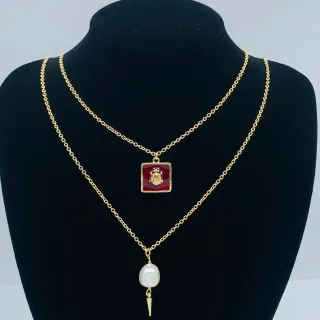 Collier Chaîne Doré Rouge en Couches