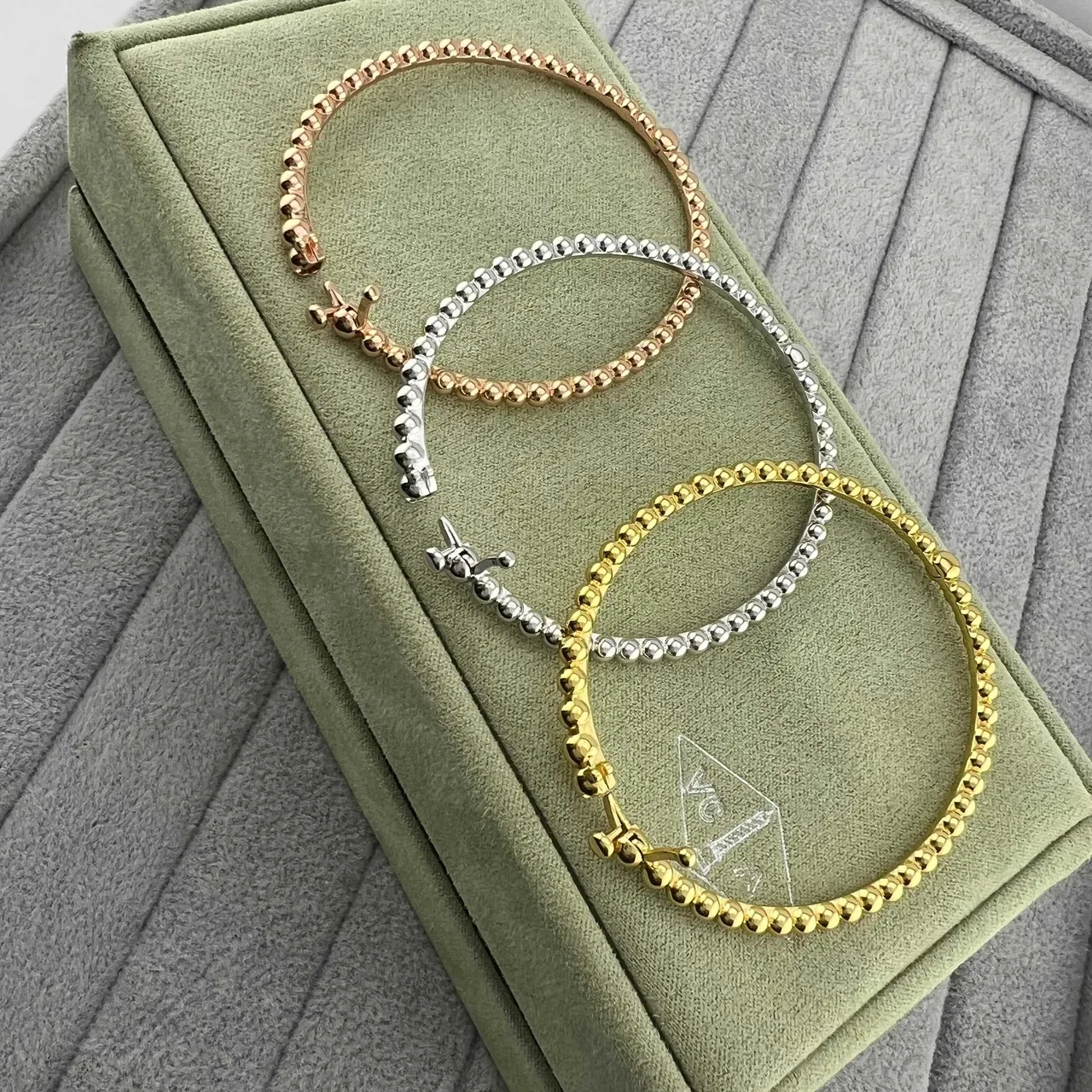 Gold Silver Beaded Bangle Bracelet 6