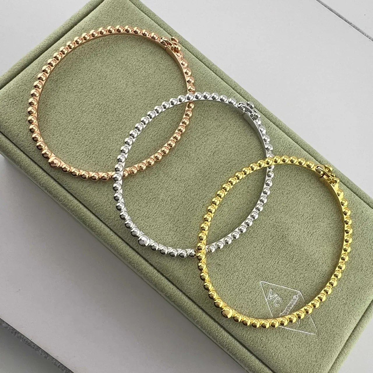 Gold Silver Beaded Bangle Bracelet 7