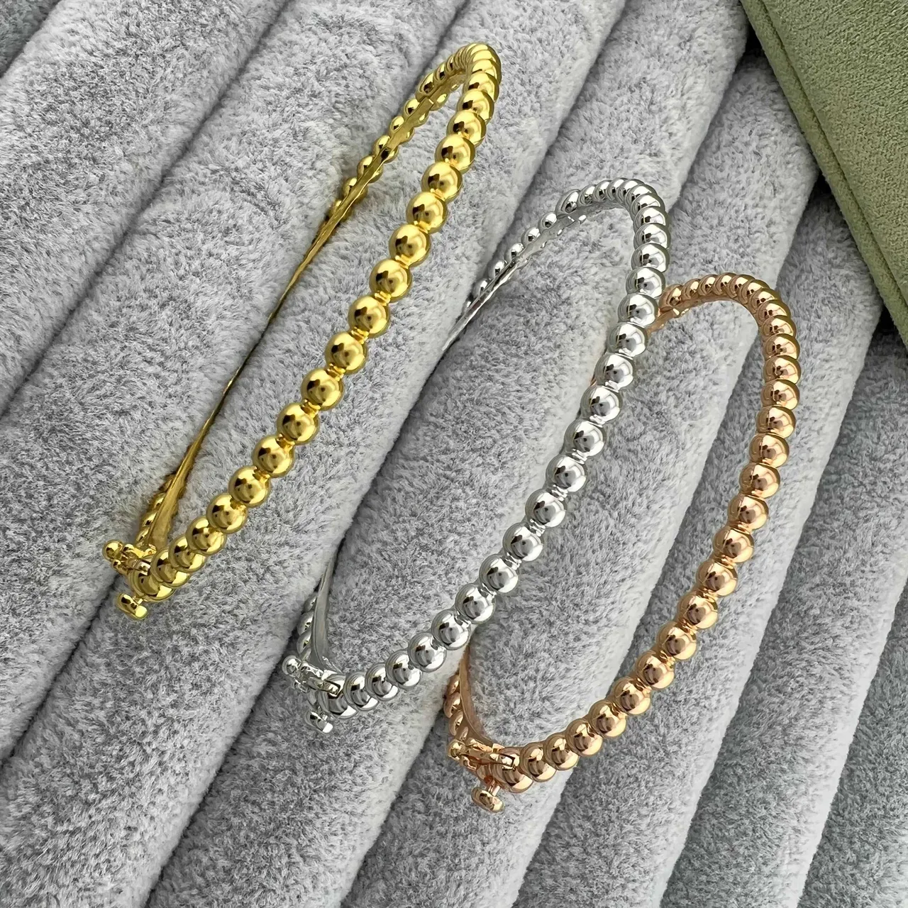 Gold Silver Beaded Bangle Bracelet 9