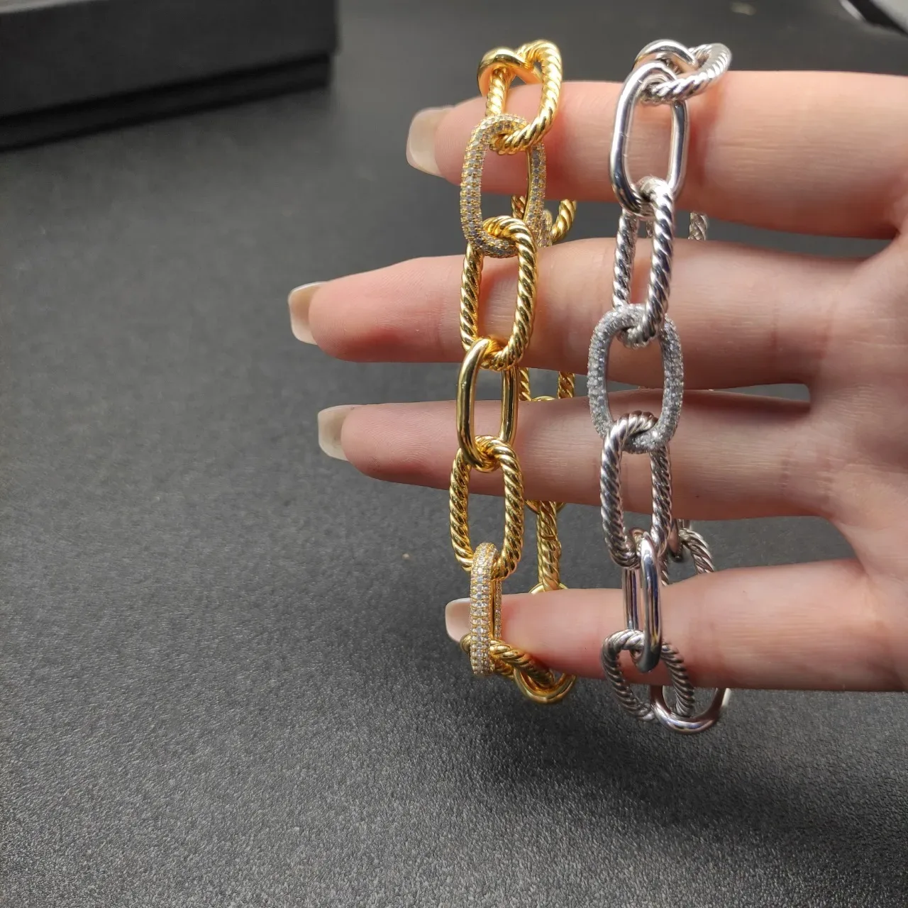 Gold Silver Chunky Oval Links Twisted Rope Detailing Bracelet 2