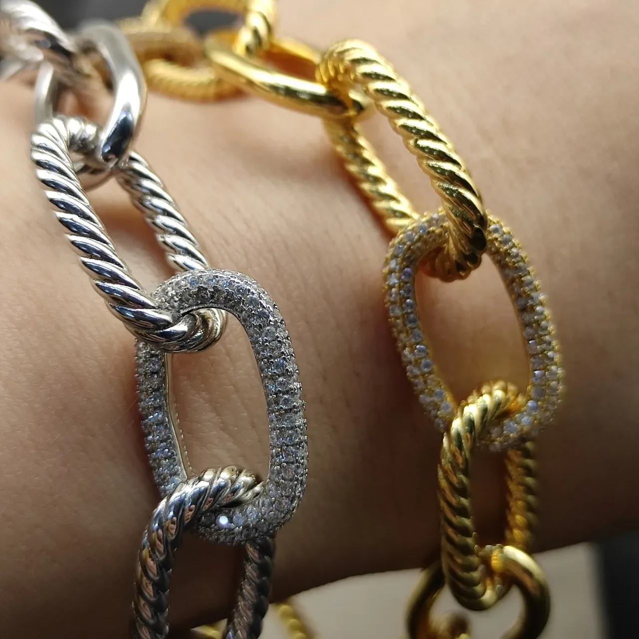 Gold Silver Chunky Oval Links Twisted Rope Detailing Bracelet 6