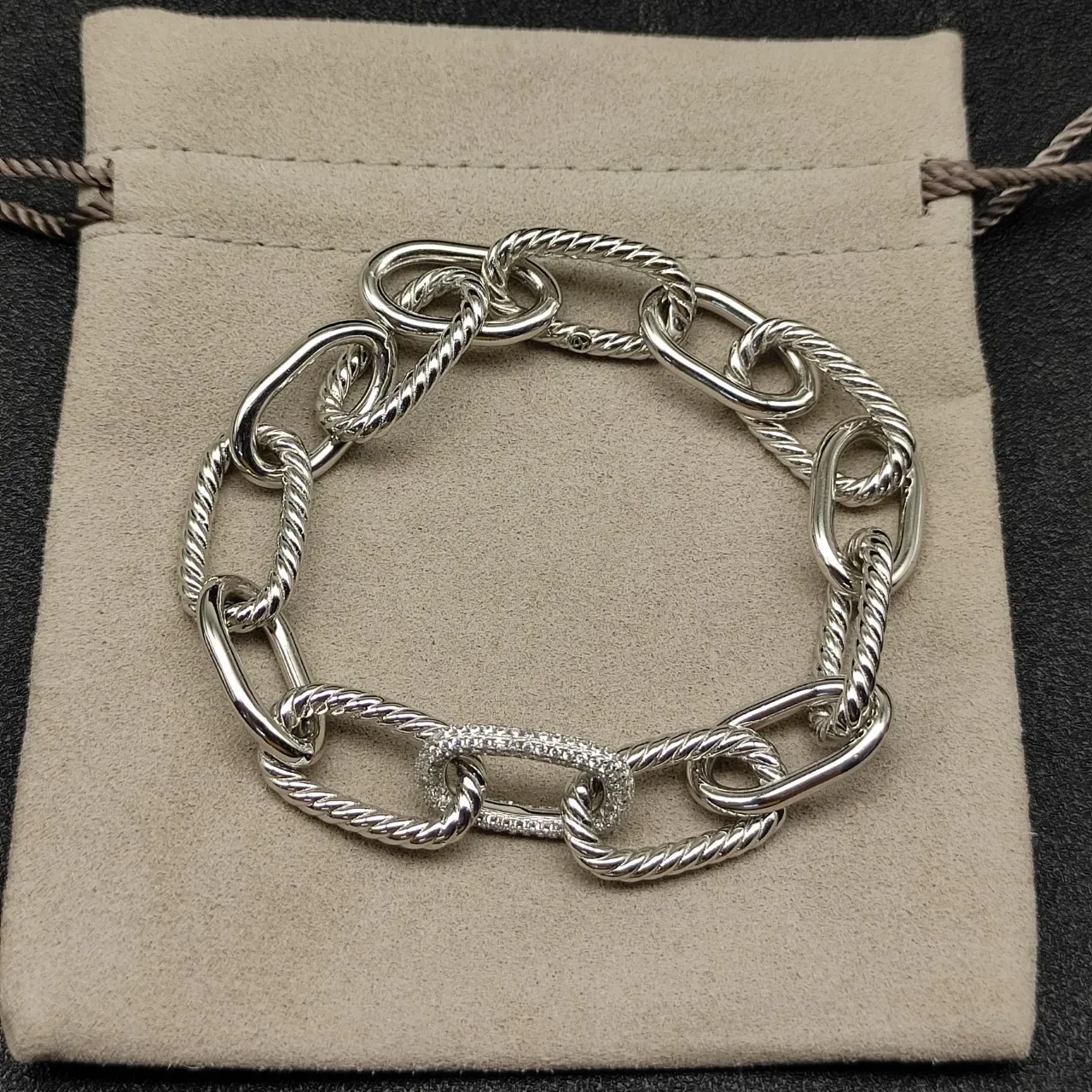 Gold Silver Chunky Oval Links Twisted Rope Detailing Bracelet 7