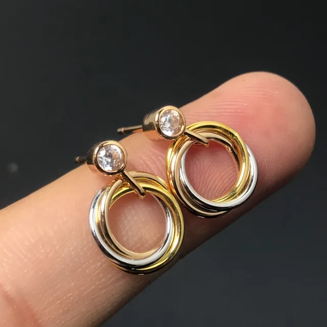 Gold Silver Dual-Tone Interlocking Hoops Bezel-Set Round Stone Earrings 2
