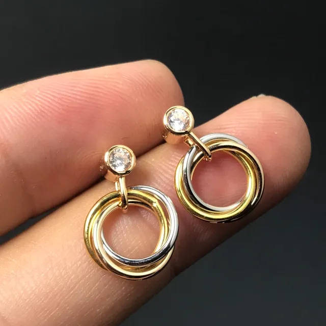 Gold Silver Dual-Tone Interlocking Hoops Bezel-Set Round Stone Earrings 3