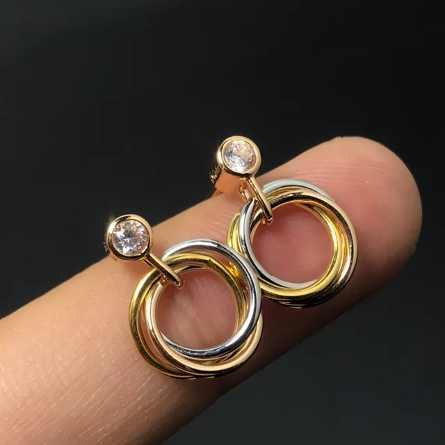 Gold Silver Dual-Tone Interlocking Hoops Bezel-Set Round Stone Earrings 4
