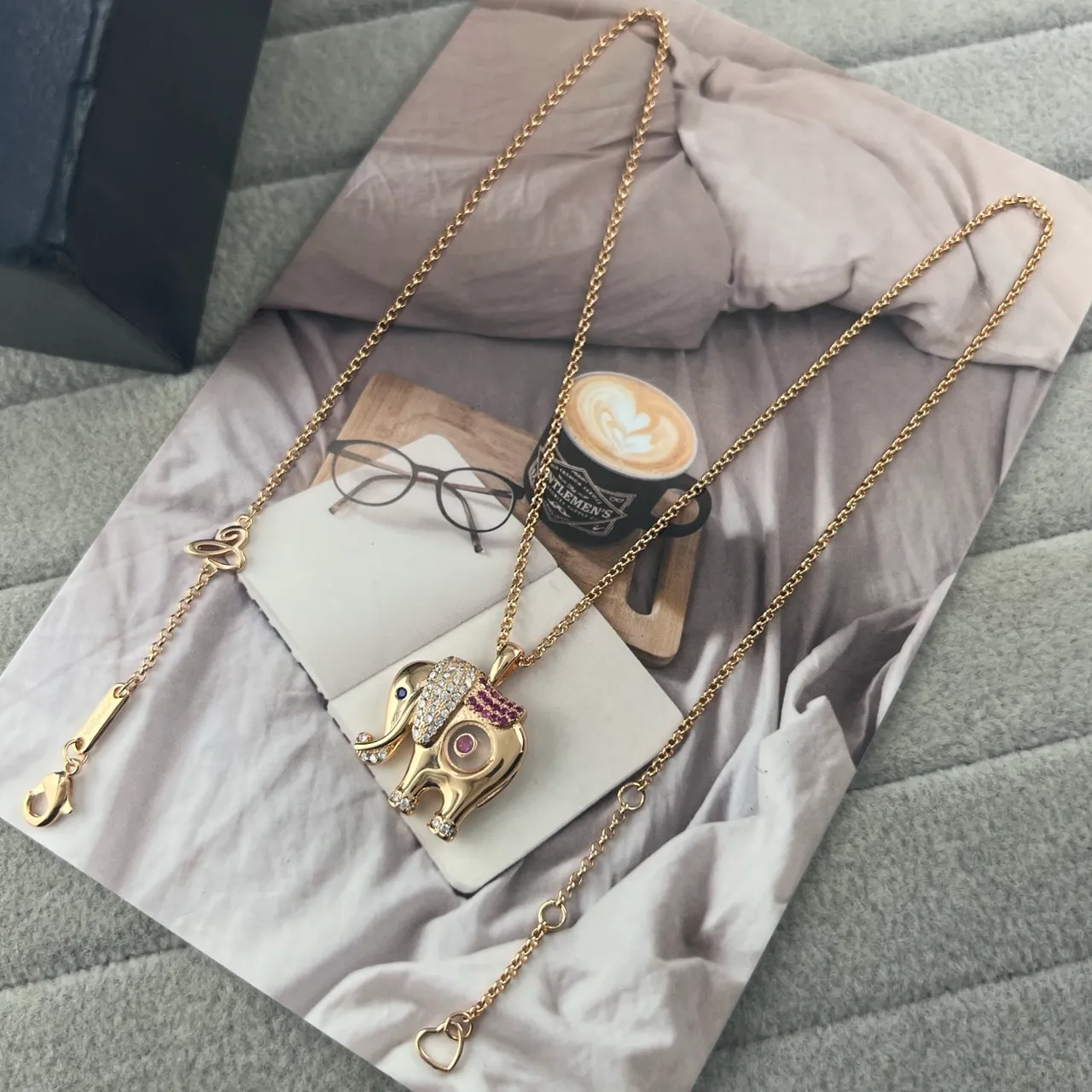 Gold Silver Elephant Silhouette Pavé-Set Clear Crystals Necklace 5