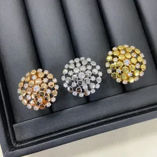 Gold Silver Geometric Honeycomb Motif Pavé Crystal Setting Brooch