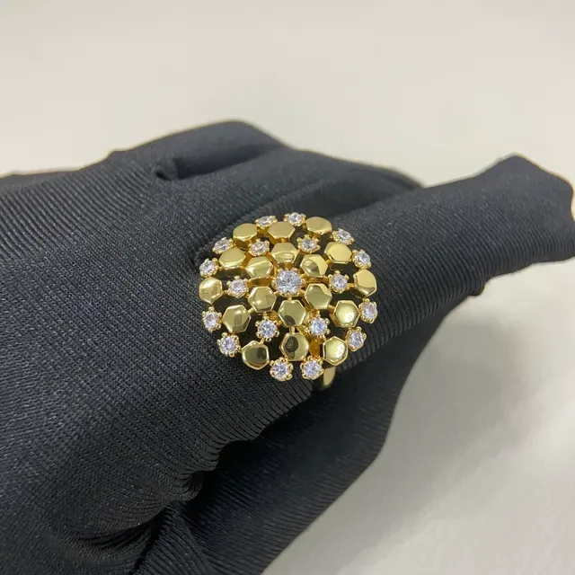 Gold Silver Geometric Honeycomb Motif Pavé Crystal Setting Brooch 3
