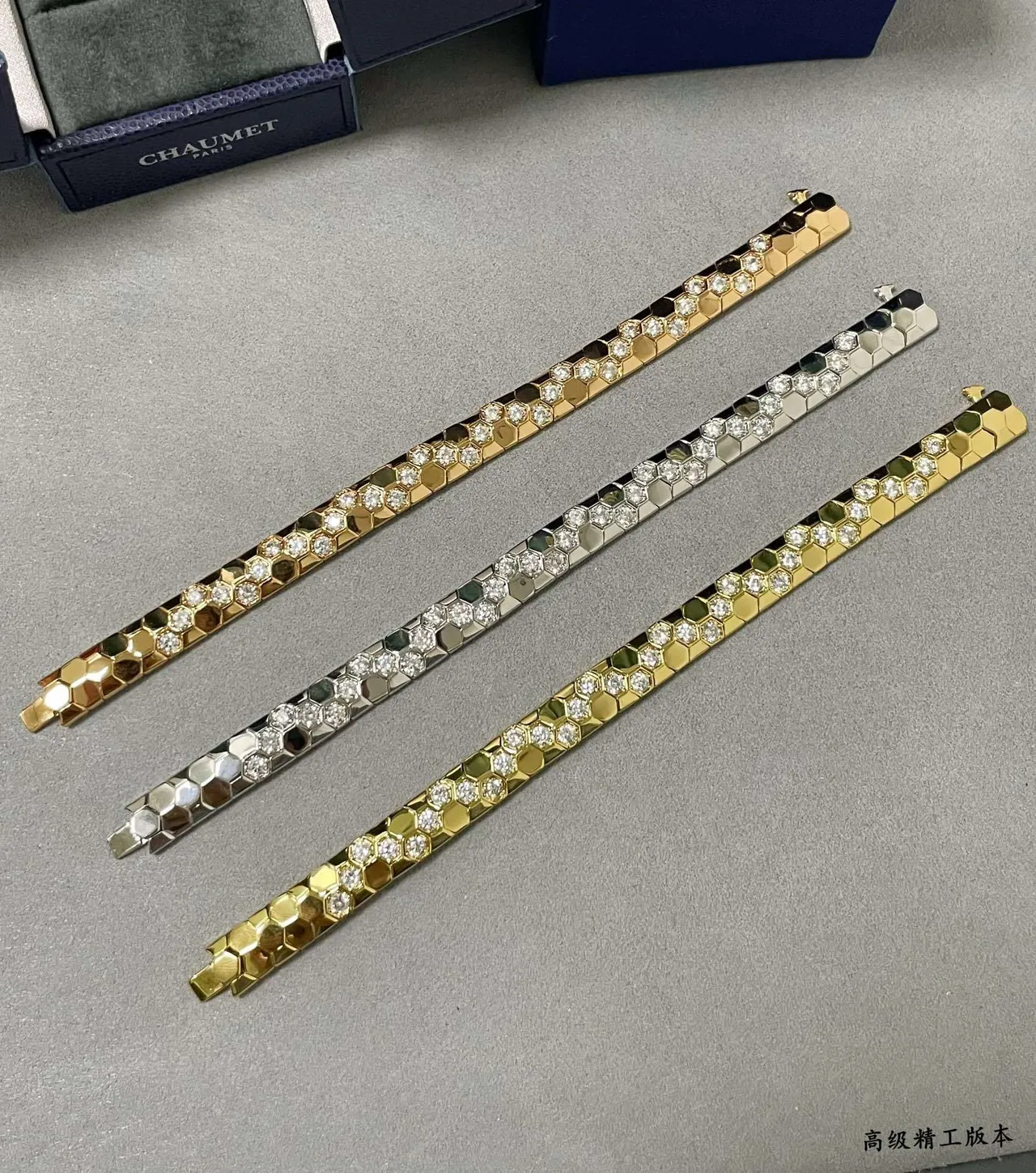 Gold Silver Hexagonal Honeycomb Motif Pavé-Set Clear Stones Necklace 2