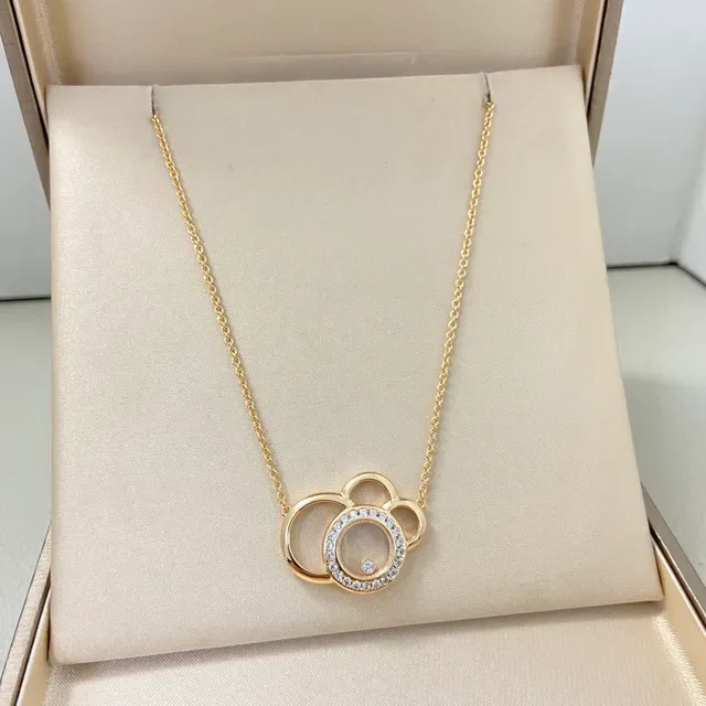 Gold Silver Interlocking Ring Pendant Pave-Set Crystals Necklace 4