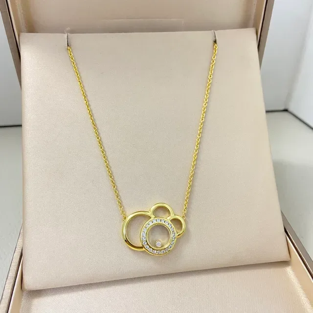 Gold Silver Interlocking Ring Pendant Pave-Set Crystals Necklace 5