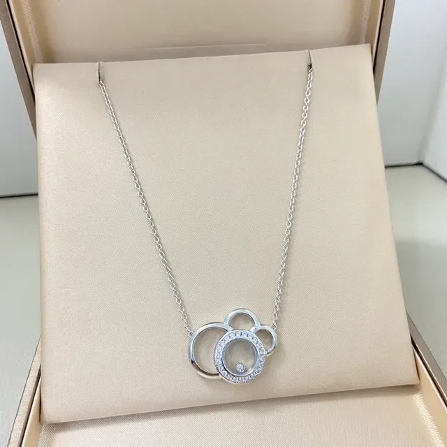 Gold Silver Interlocking Ring Pendant Pave-Set Crystals Necklace 6