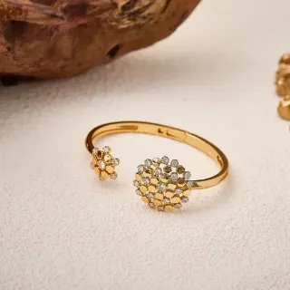 Gold Silver Open Bangle Pavé-Set Floral Clusters Jewelry