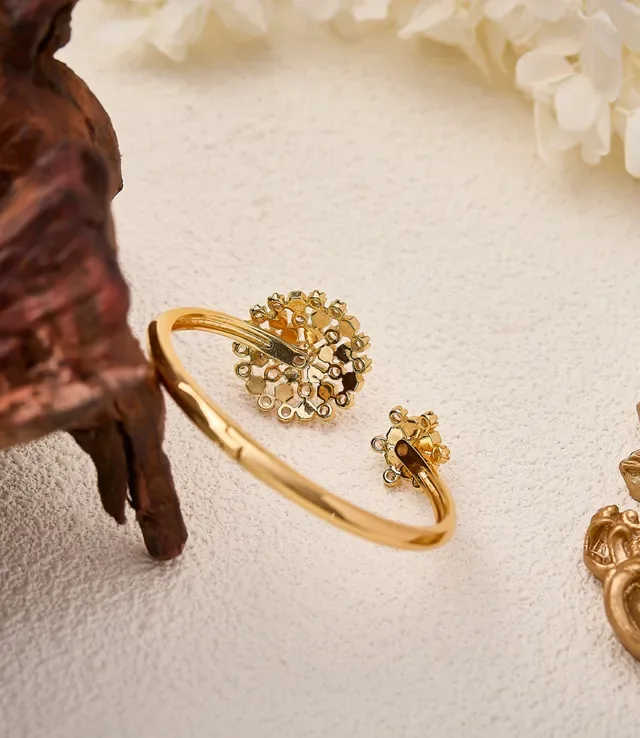 Gold Silver Open Bangle Pavé-Set Floral Clusters Jewelry 2