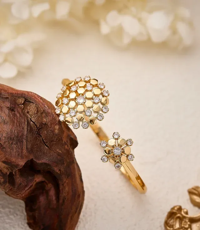 Gold Silver Open Bangle Pavé-Set Floral Clusters Jewelry 6