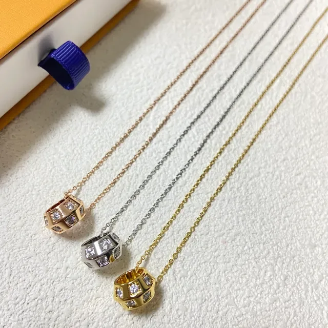 Gold Silver Rose Gold Barrel Charm Pavé Stone Necklaces 2