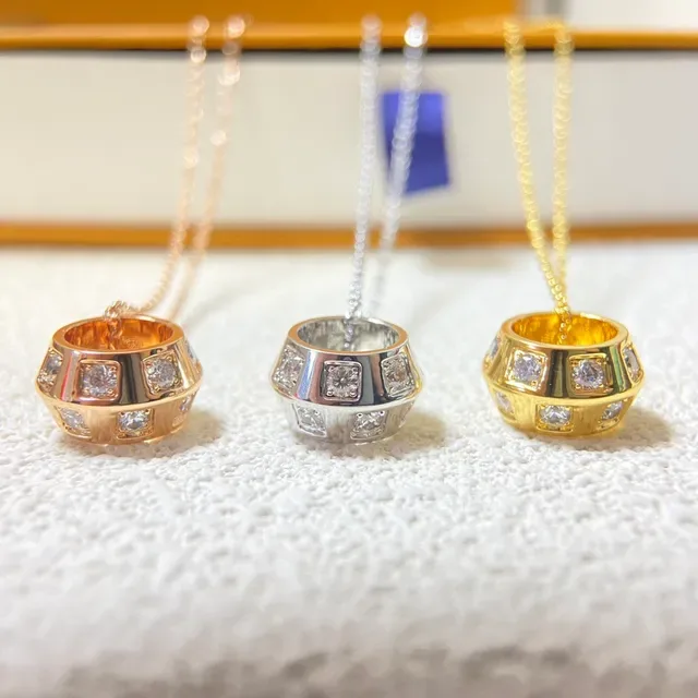 Gold Silver Rose Gold Barrel Charm Pavé Stone Necklaces 3