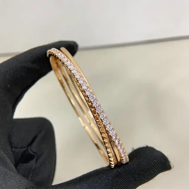 Gold Silver Rose Gold Pavé-Set Hinged Bangle Bracelets 6