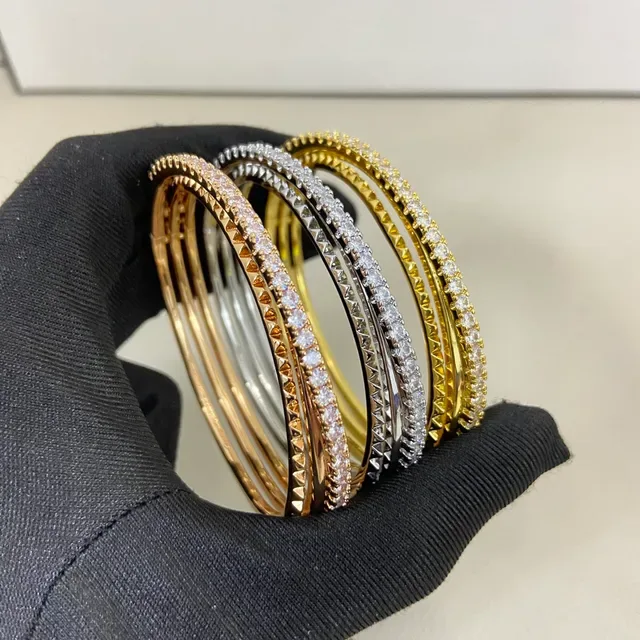 Gold Silver Rose Gold Pavé-Set Hinged Bangle Bracelets 7