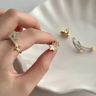 Gold Silver Star-Shaped Dual-Tone Metal Earrings